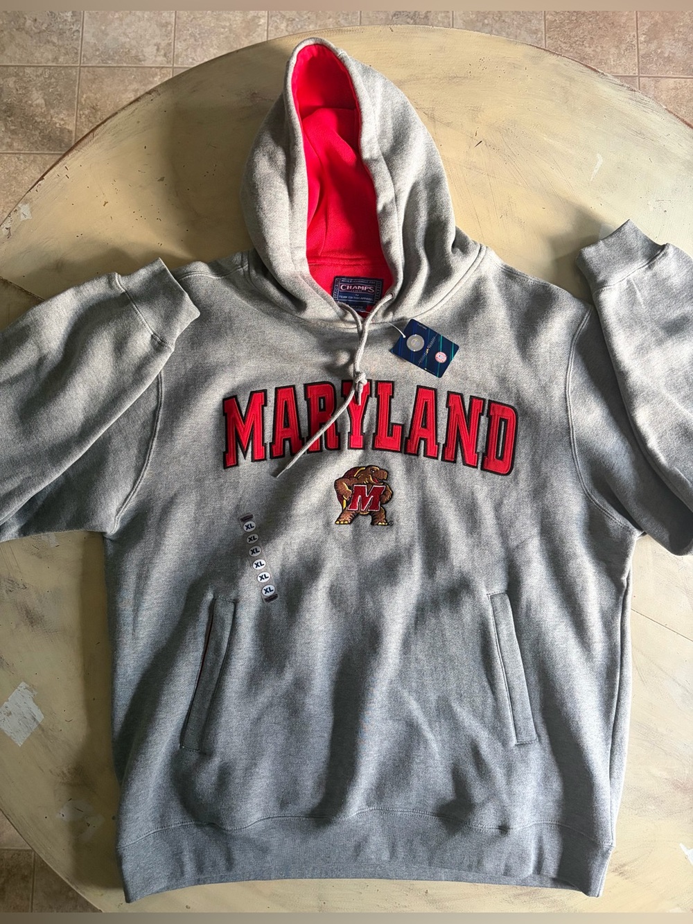 Vtg Champs Sports Maryland Terrapins Embroidered Hoodie Gray Mens Size XL *NWT